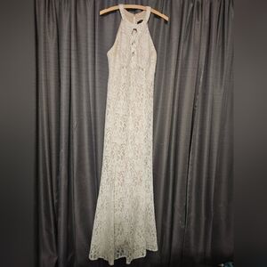 R&M Richards Lace Halter Dress in Cream Formal Wedding